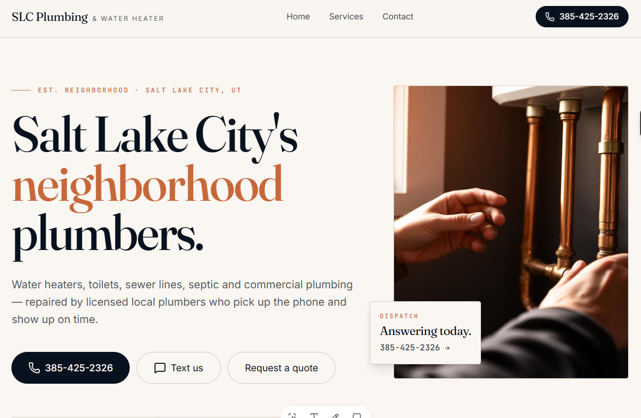 SLC Plumbing website screenshot