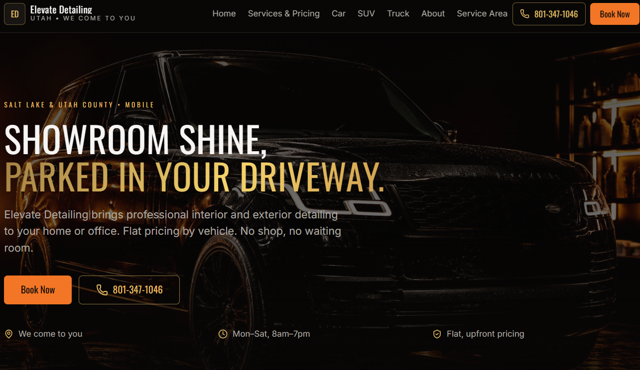 Elevate Detailing website screenshot